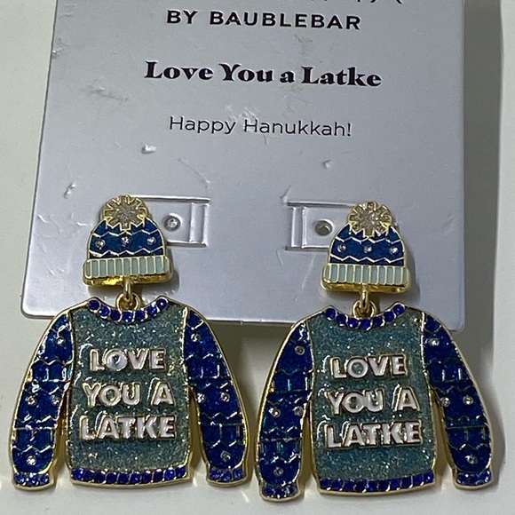 SugarFix by Baublebar "Love You a Latke" Sweater + Hat Drop Dangle Earrings NWT - Picture 3 of 4